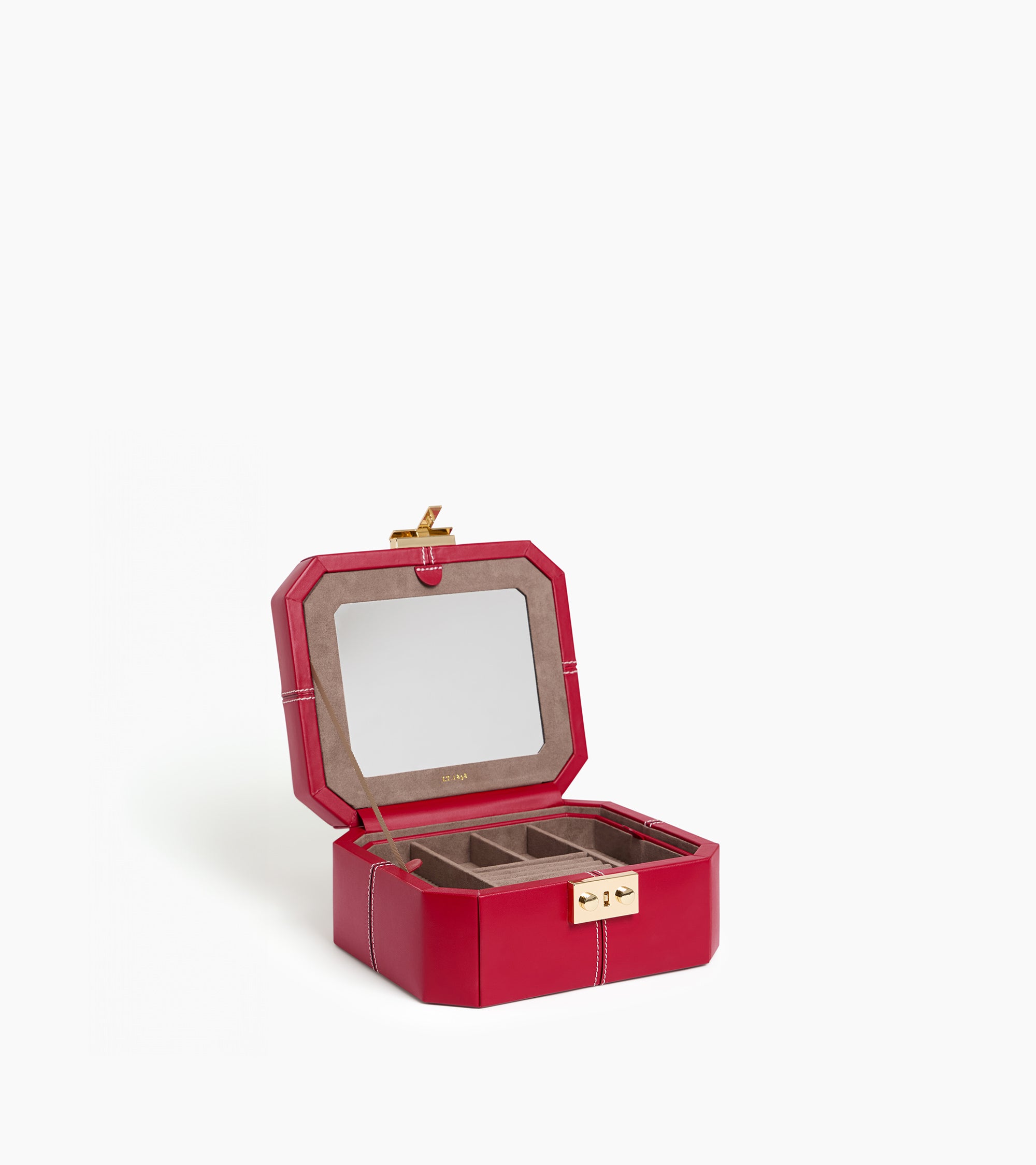 Small leather jewellery box with t-clasp