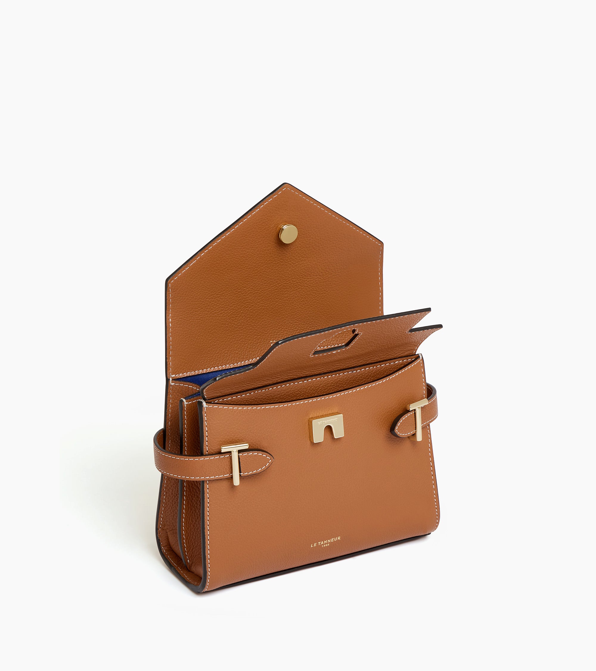 Kleine Handtasche Emilie aus genarbtem Leder mit Doppelklappe