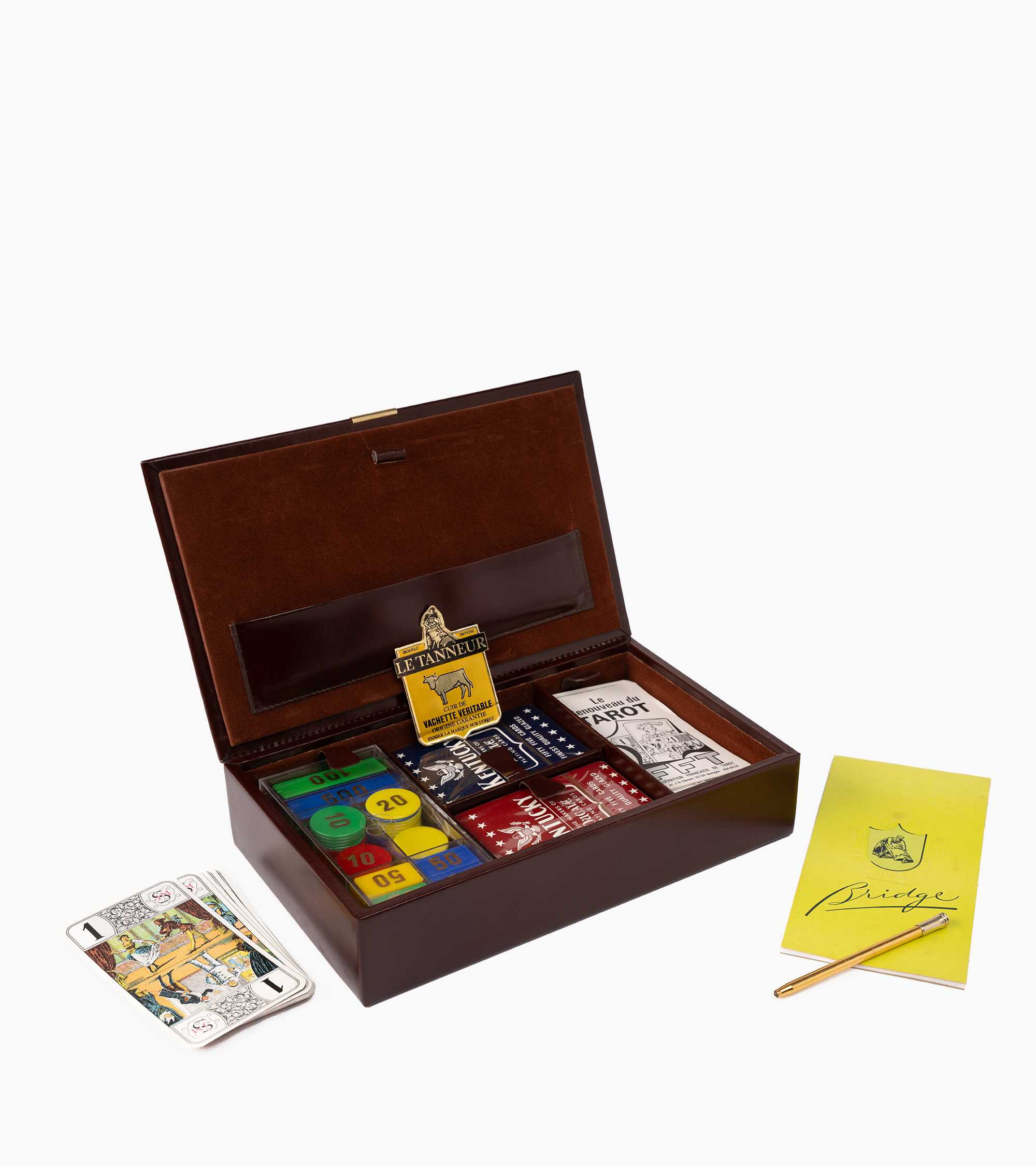 Mittelgroße Kartenspiel-Schatulle aus Leder
