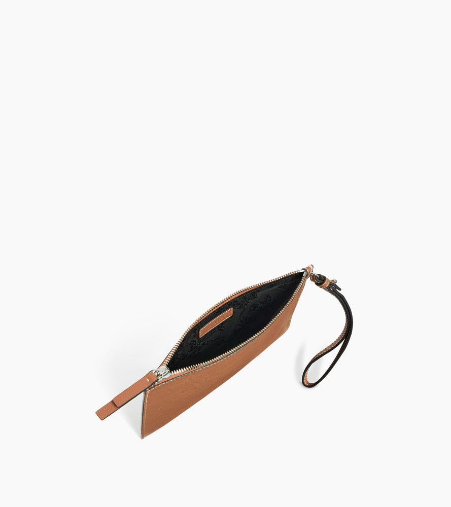 Pochette zippée avec dragonne en cuir grainé