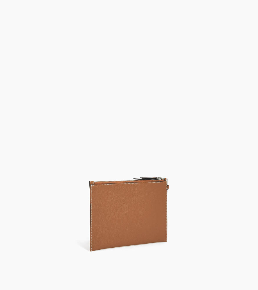 Pochette zippée avec dragonne en cuir grainé