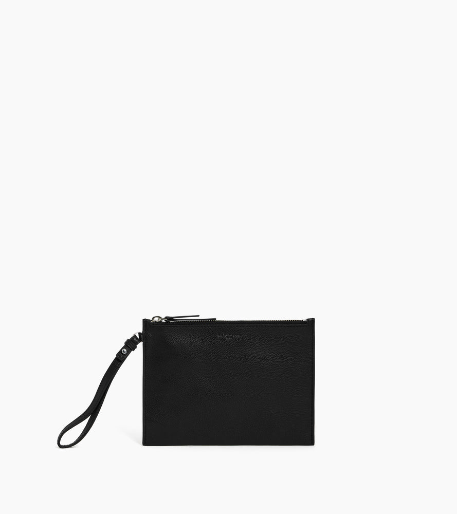 Pochette zippée avec dragonne en cuir grainé