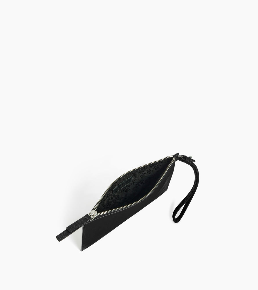 Pochette zippée avec dragonne en cuir grainé