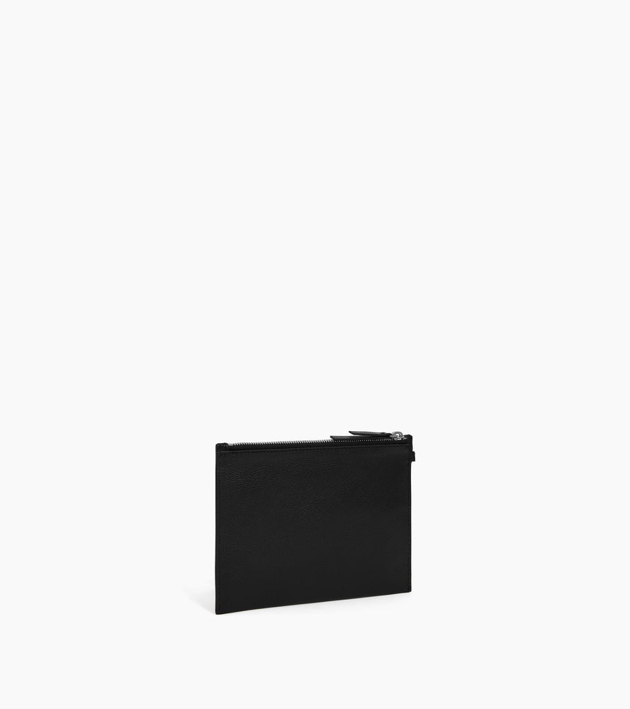 Pochette zippée avec dragonne en cuir grainé