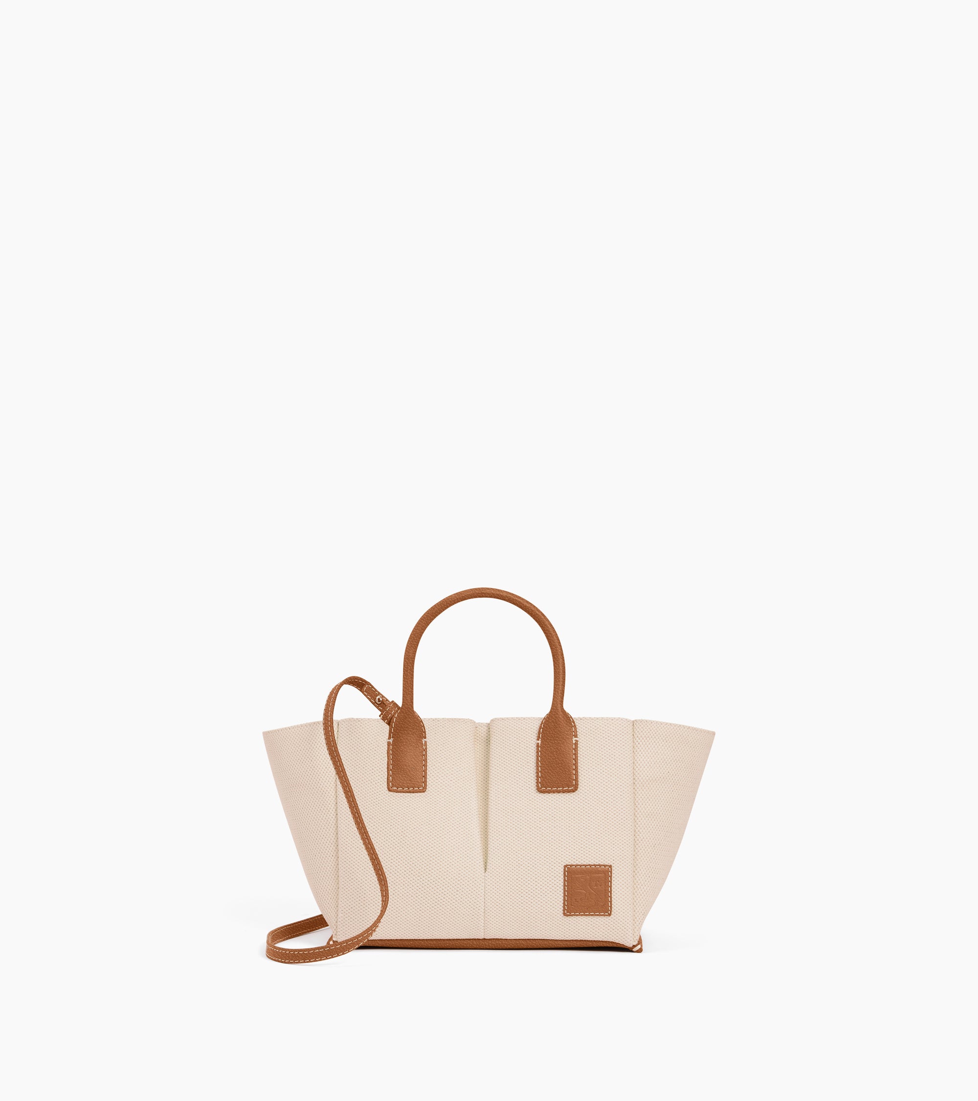 Kleine Handtasche Elena aus Baumwoll-Canvas und genarbtem Leder