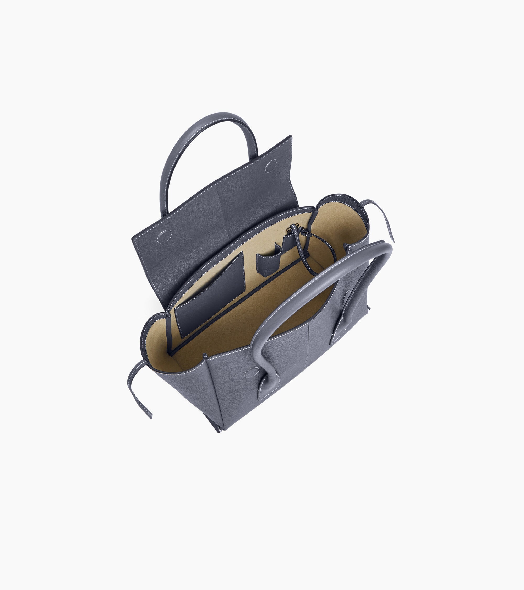 Elena medium tote bag with flap, in grained leather