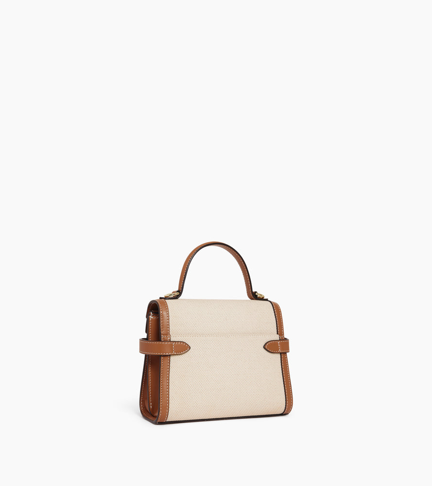 Kleine Handtasche Emilie mit doppeltem Umschlag, aus Canvas-Baumwolle und Glattleder