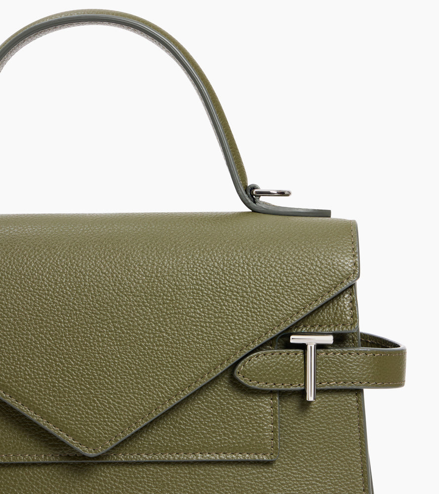Sac à main double rabat moyen modèle Emilie en cuir grainé