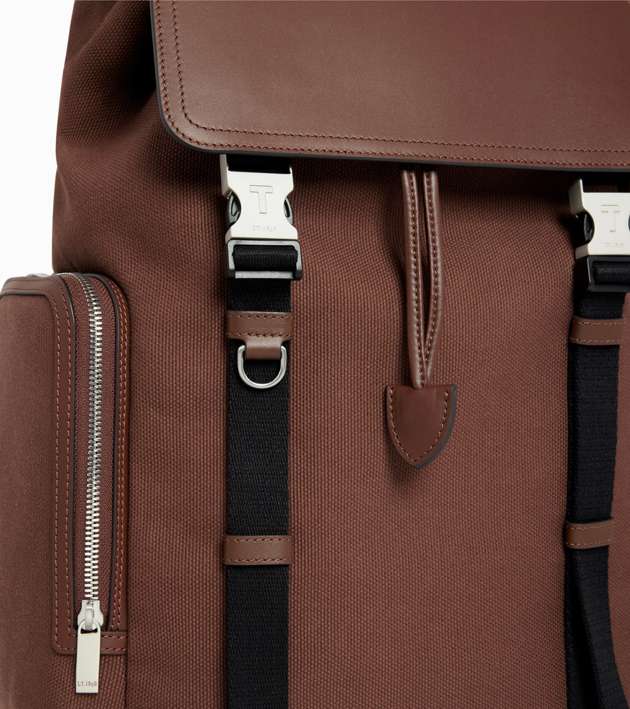 Rucksack mit Umschlag Maurice aus Baumwoll-Canvas und Glattleder