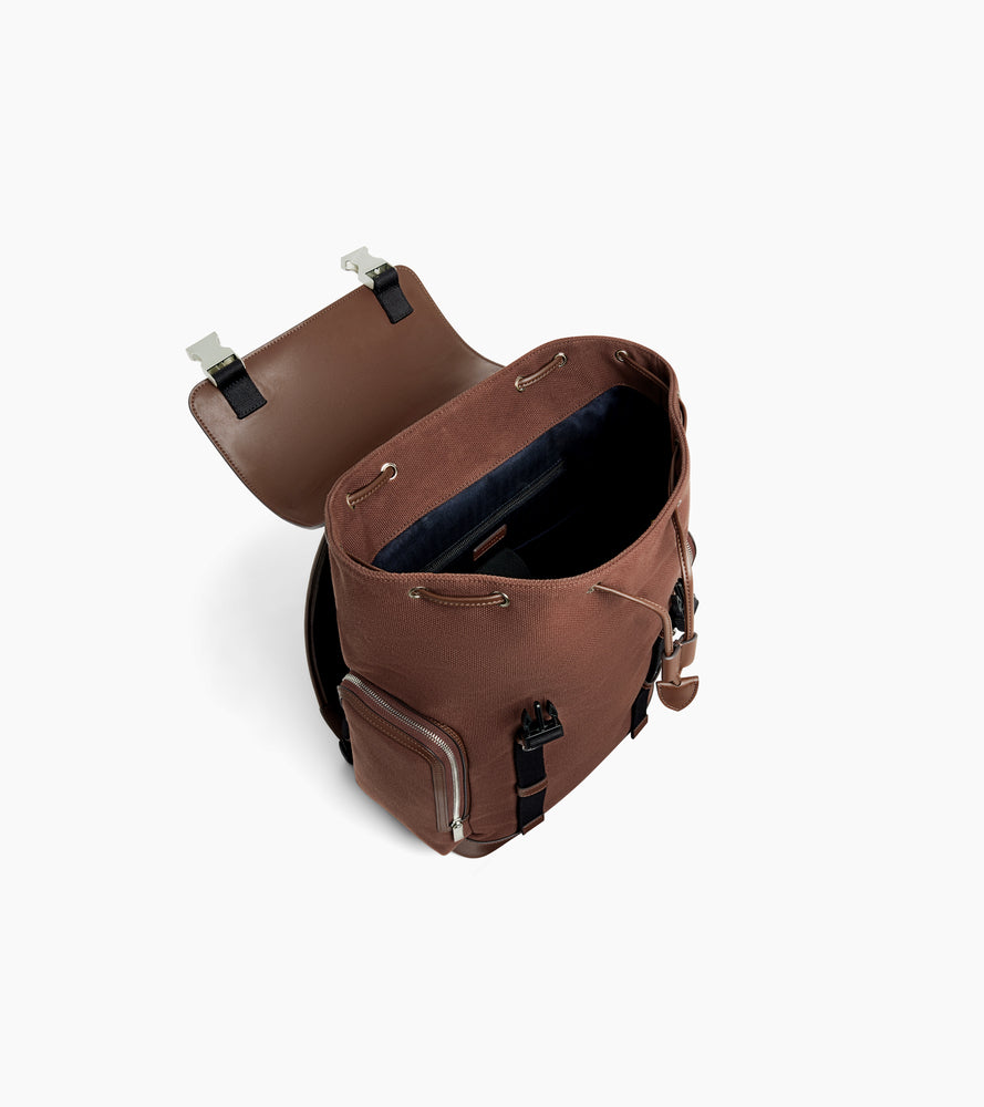 Maurice backpack with flap in cotton canvas and smooth leather