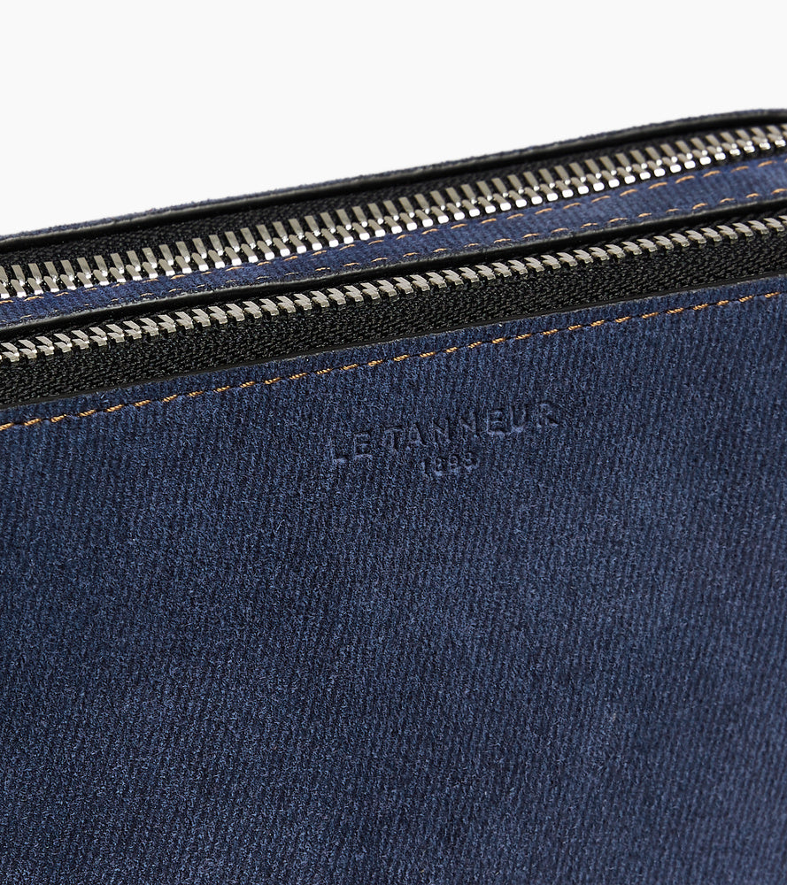 Petite sacoche 2 compartiments Emile en cuir suède effet denim