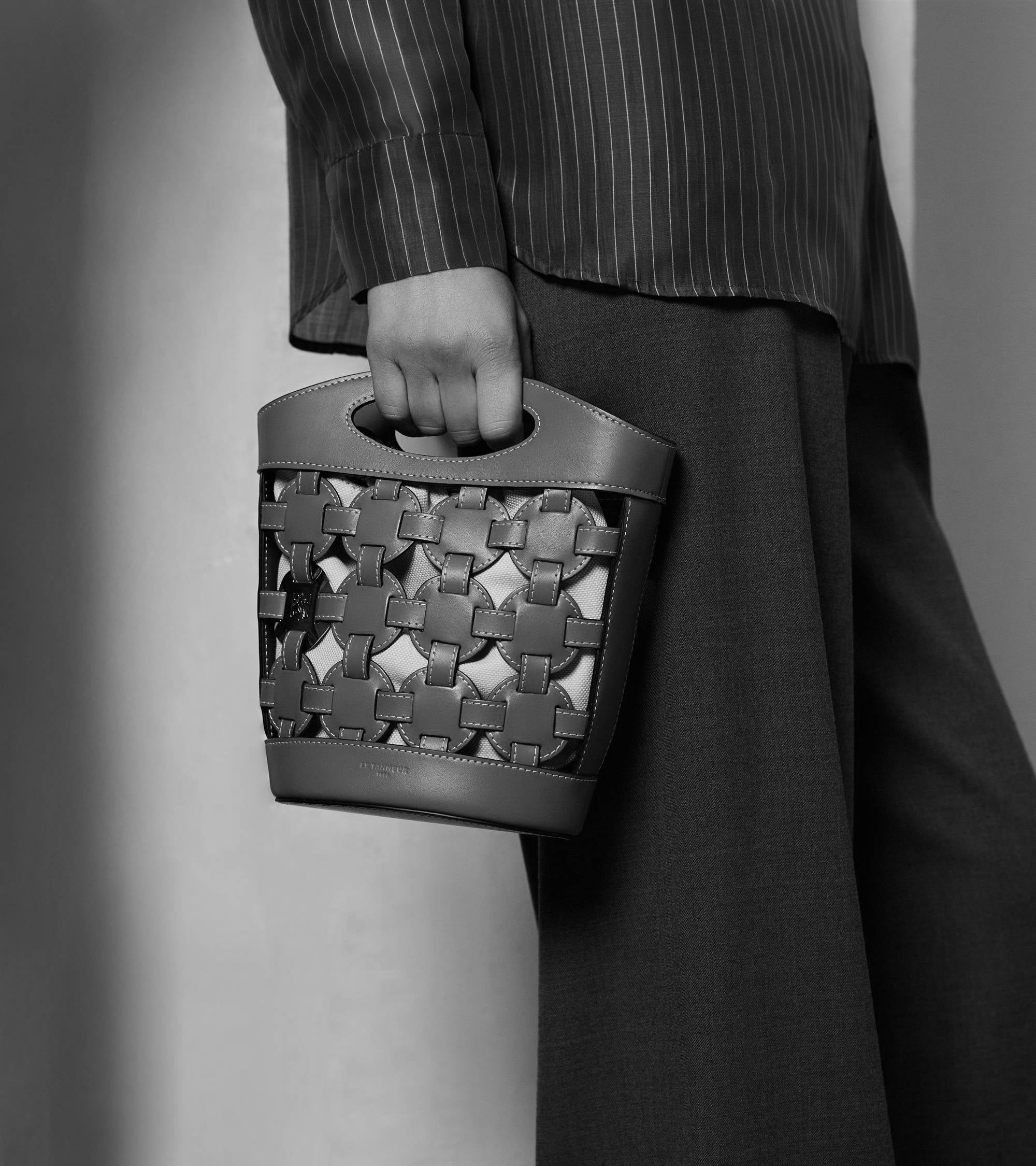 Petit sac seau Le Potier en toile coton et cuir lisse