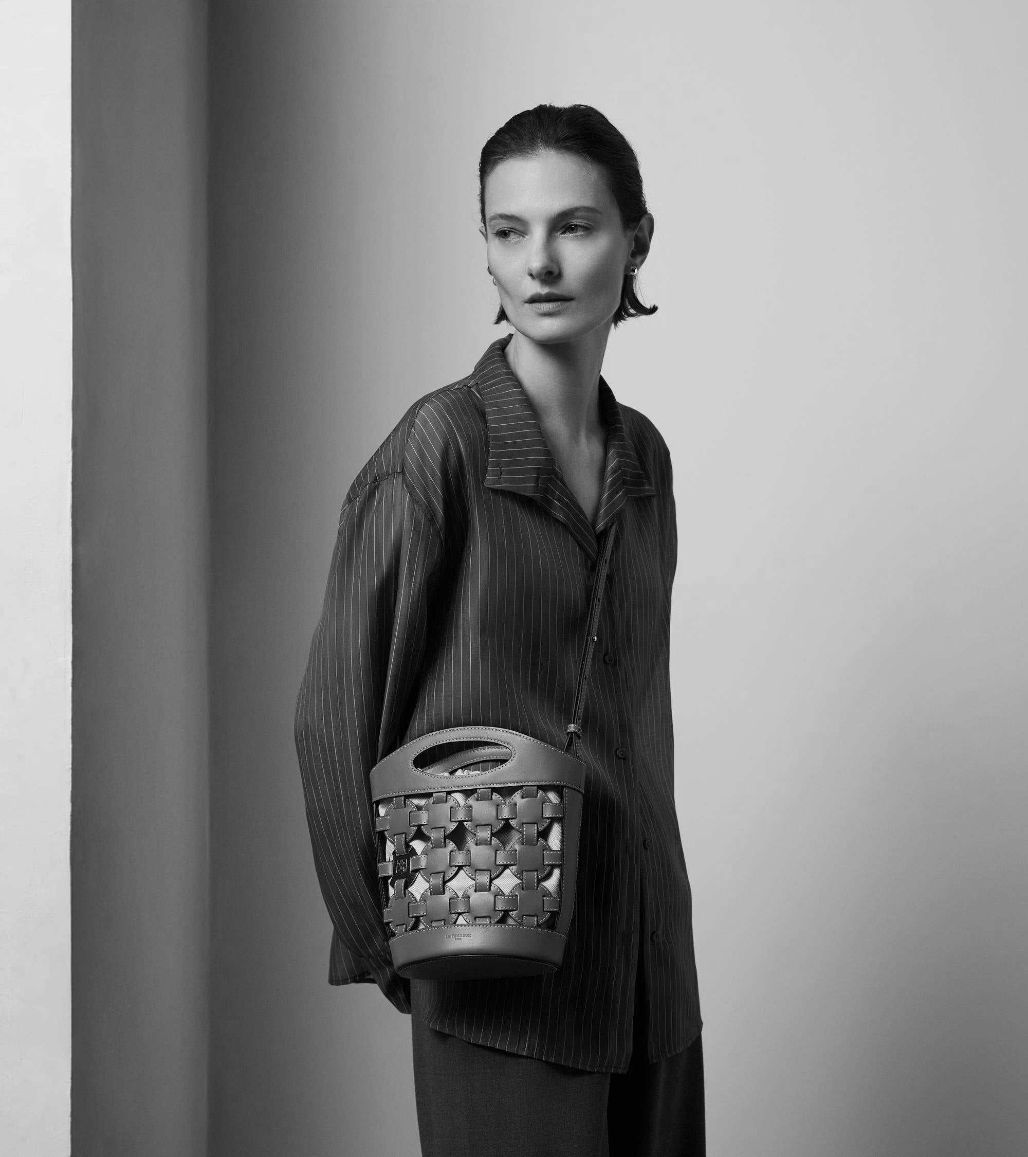 Petit sac seau Le Potier en toile coton et cuir lisse