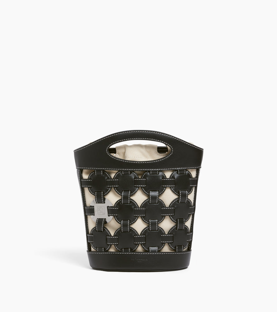 Petit sac seau Le Potier en toile coton et cuir lisse