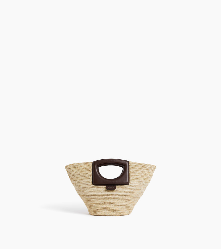 Small handbag in natural raffia and smooth vegetable leather