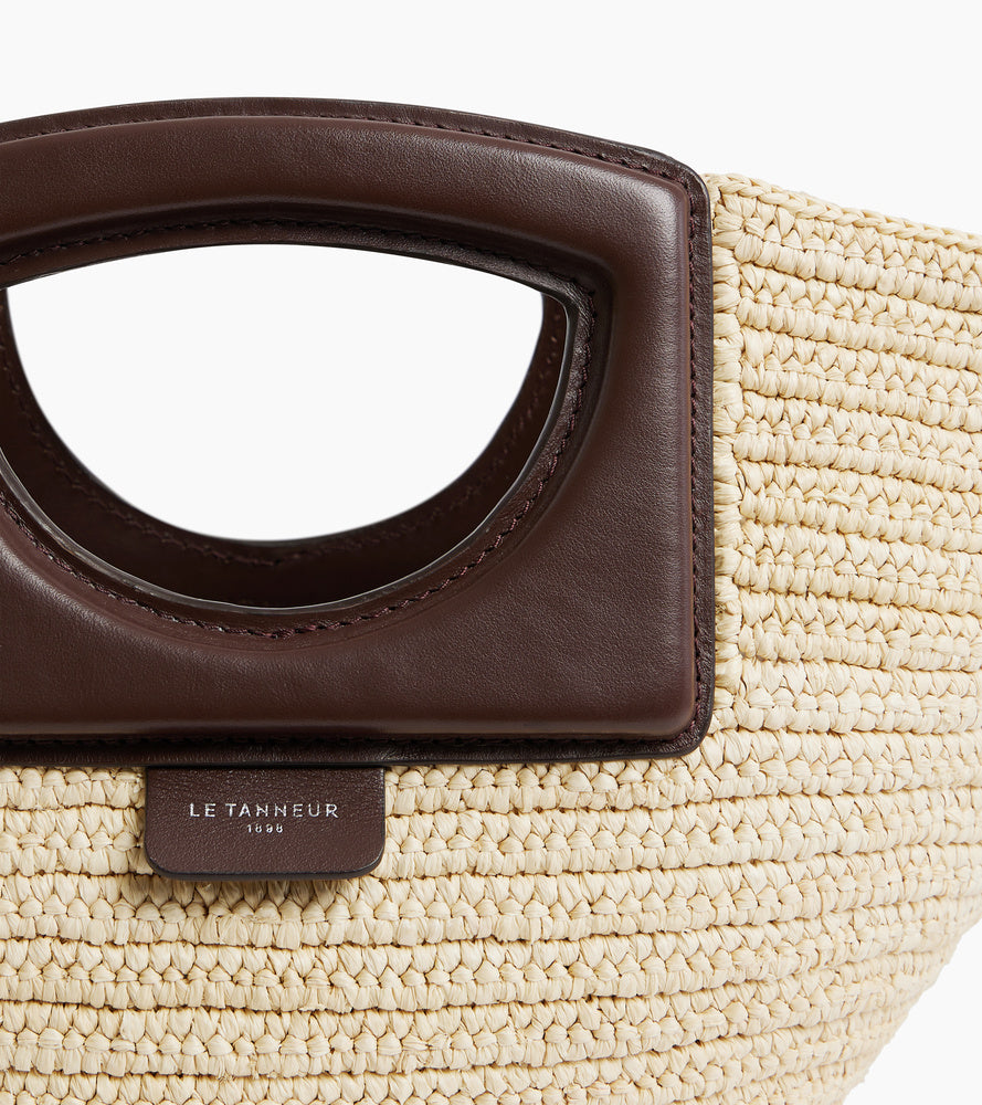 Kleine Handtasche aus natürlichem Raffia und glattem pflanzlichem Leder