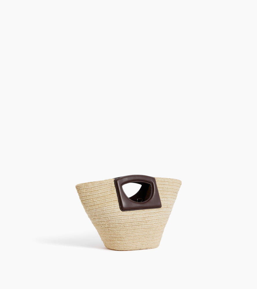Small handbag in natural raffia and smooth vegetable leather