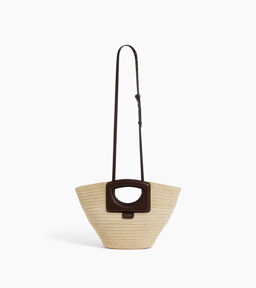 Kleine Handtasche aus natürlichem Raffia und glattem pflanzlichem Leder